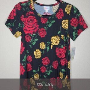 LuLaRoe Carly Dress XXS Black Rose Floral NWT